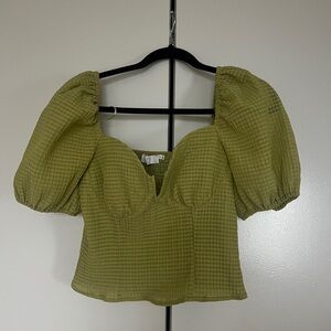 Astr Olive Puff Sleeve Blouse